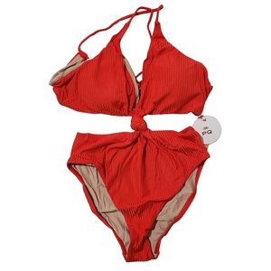 PQ SWIM Knot Cut Out One-piece Swimsuit Women Small Red Vacation NWT